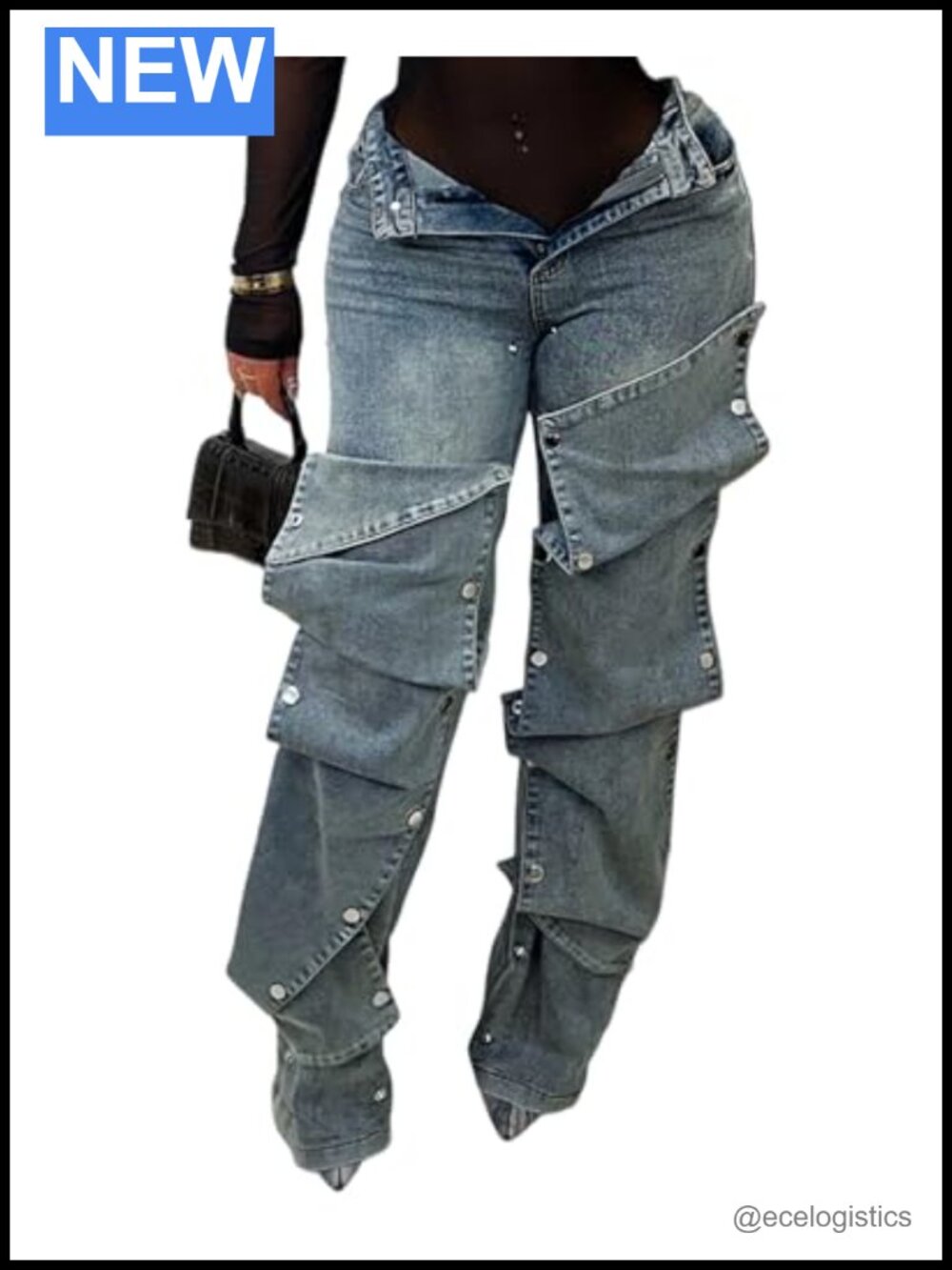 Y2K Detachable Patchwork Stacked Cargo Jeans High Rise Baggy Denim